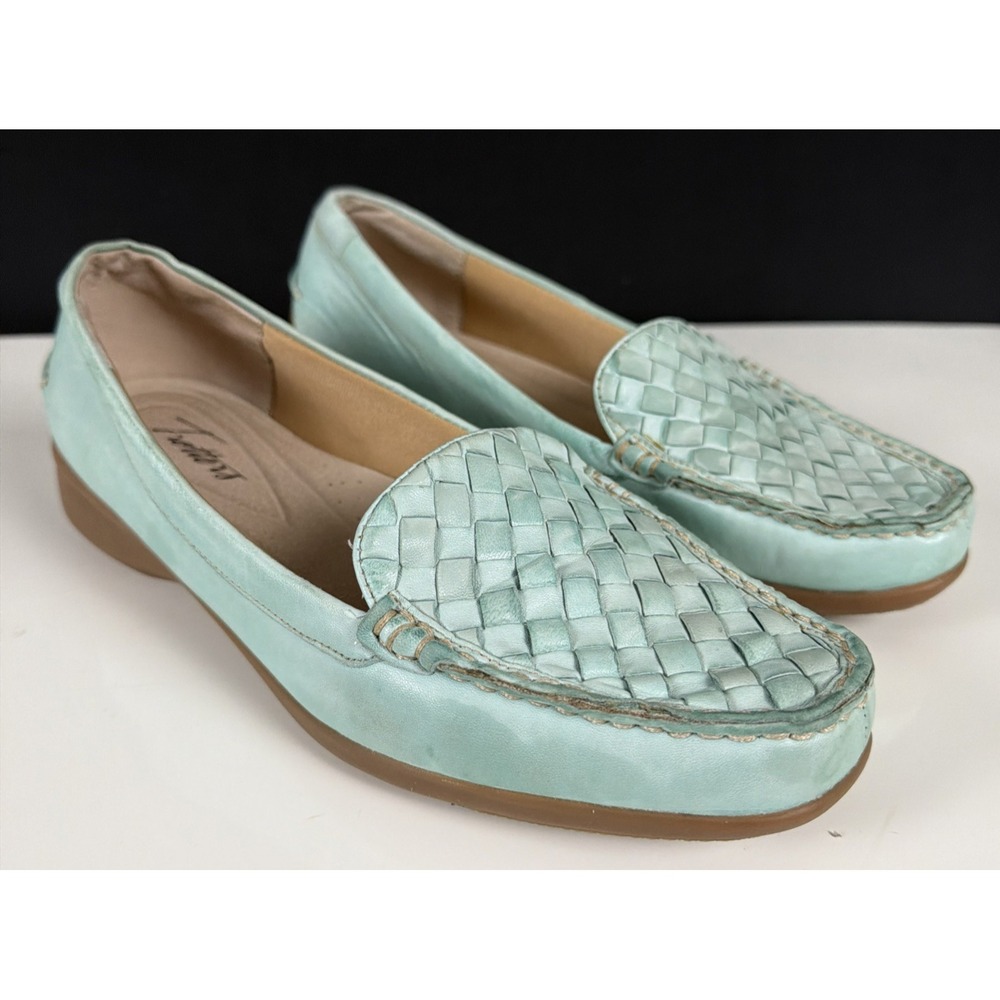 Trotters Zane Aqua Woven Leather Loafers Women's 9.5W